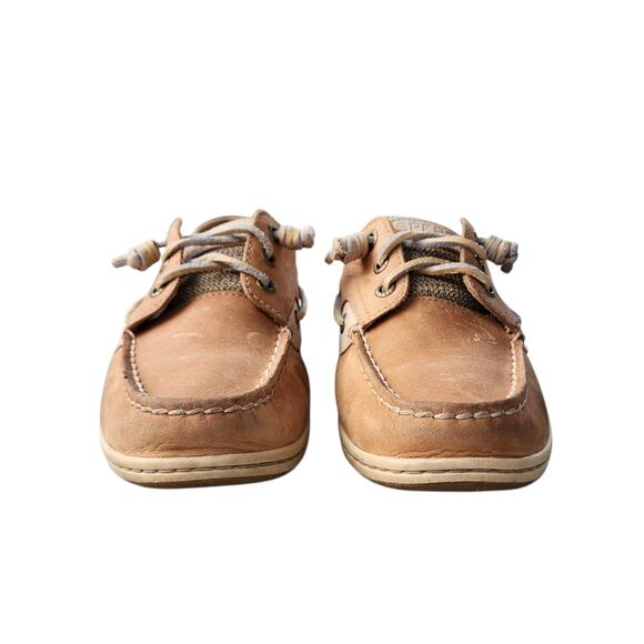 Sperry Songfish Linen Oat Leather Top Sider Boat Shoes 8 - Picture 2 of 9